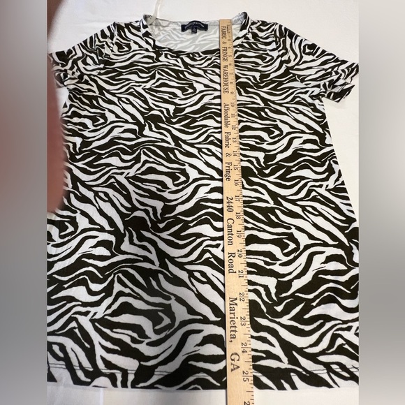 JONES NEW YORK SIGNATURE SIZE LARGE DARK BROWN & WHITE ZEBRA PRINT WOMEN’S TOP. - Picture 8 of 10